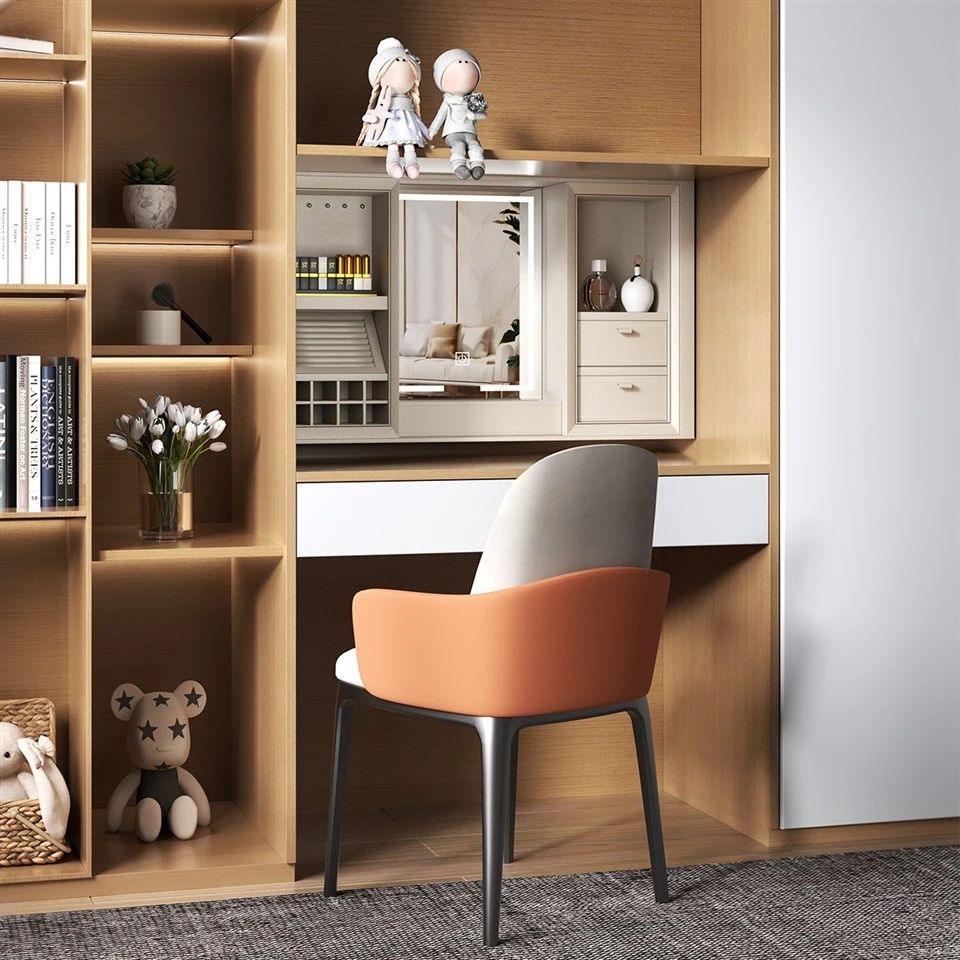 Cloakroom automatic lifting hidden leather dressing table (29)